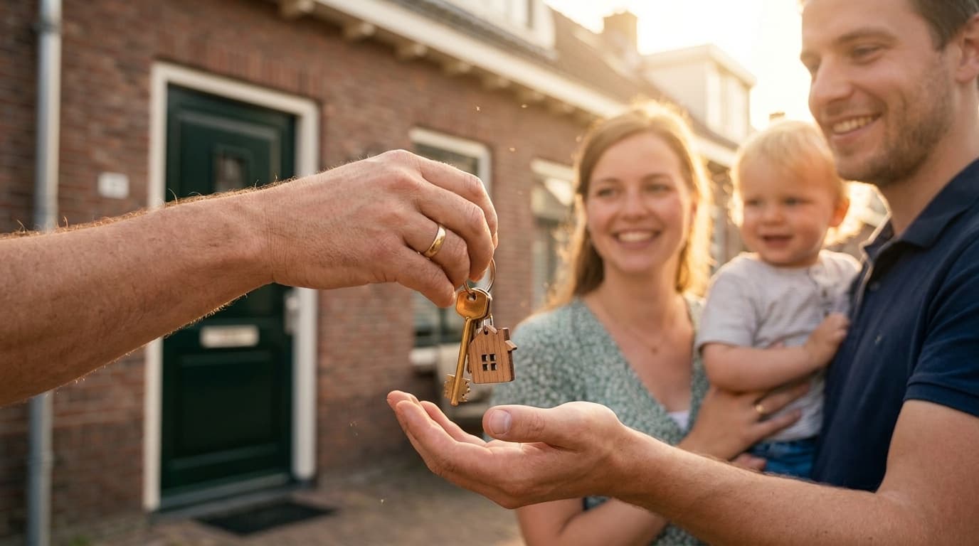 Sleuteloverdracht aan jong gezin bij hun eigen huis